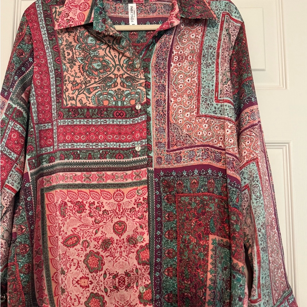 Women's Multicolor Patchwork Button Down Shirt - image 2